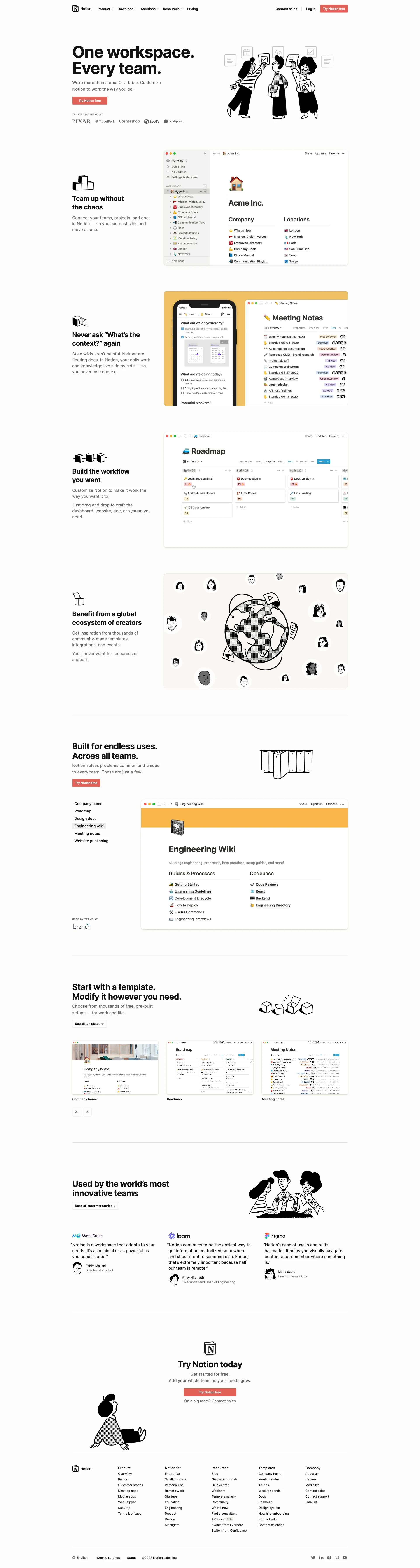 Notion Landing Page Example: We’re more than a doc. Or a table. Customize Notion to work the way you do.