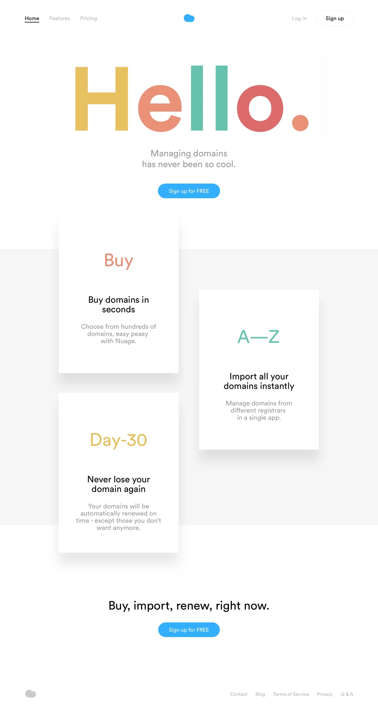 Nuage Landing Page Example: Managing domains has never been so cool.