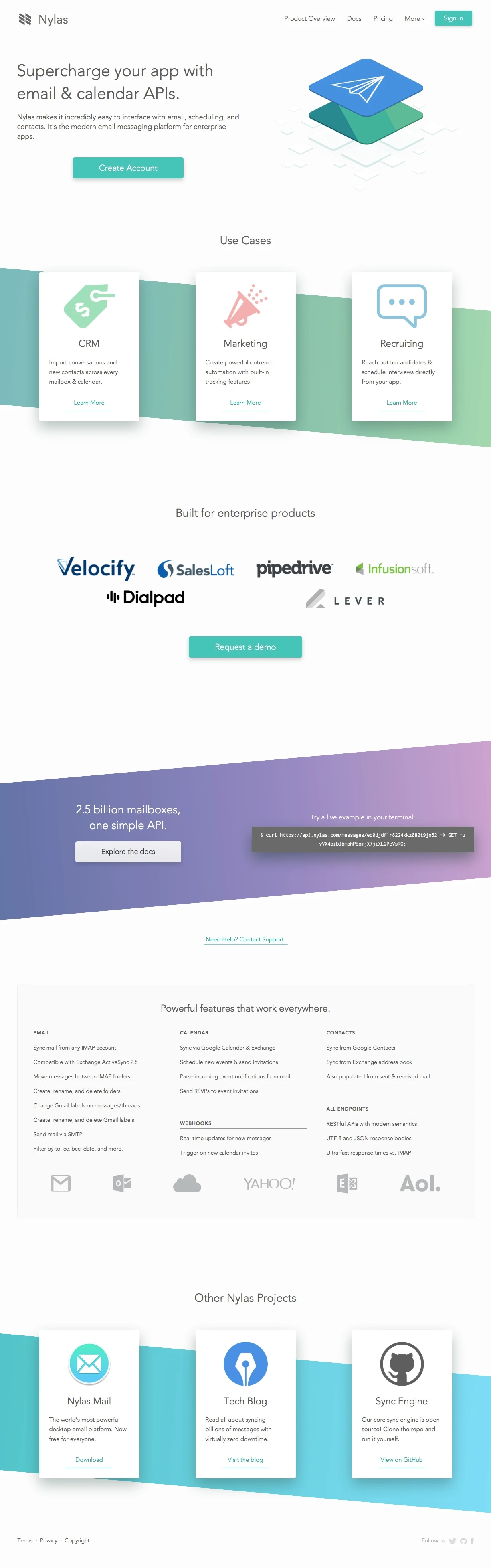 Nylas Mail Landing Page Example: Nylas makes it incredibly easy to interface with email, scheduling, and contacts. It’s the modern email messaging platform for enterprise apps.