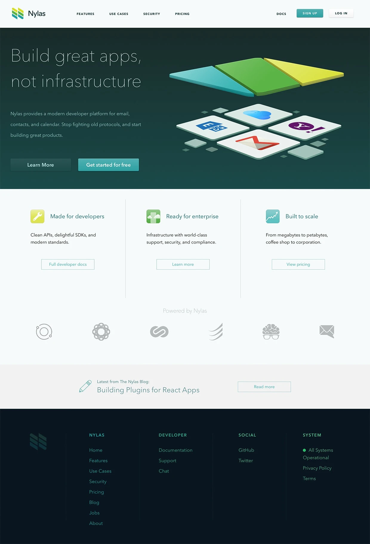 Nylas Landing Page Example: Nylas provides a modern developer platform for email, contacts, and calendar. Stop fighting old protocols, and start building great products.
