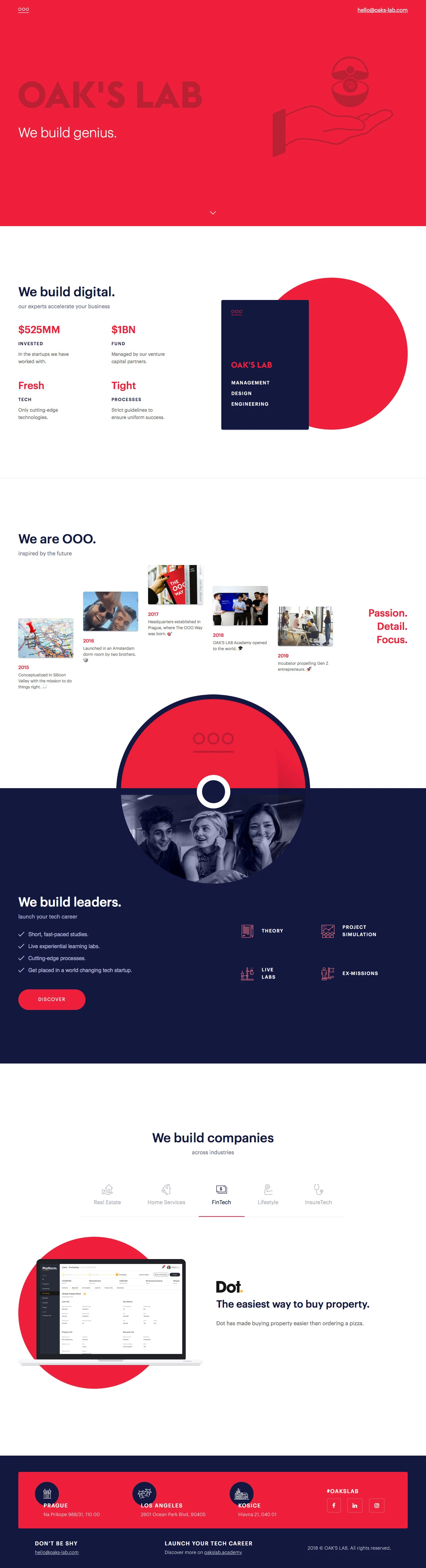 OAK'S LAB Landing Page Example: We build leaders. We build genius.