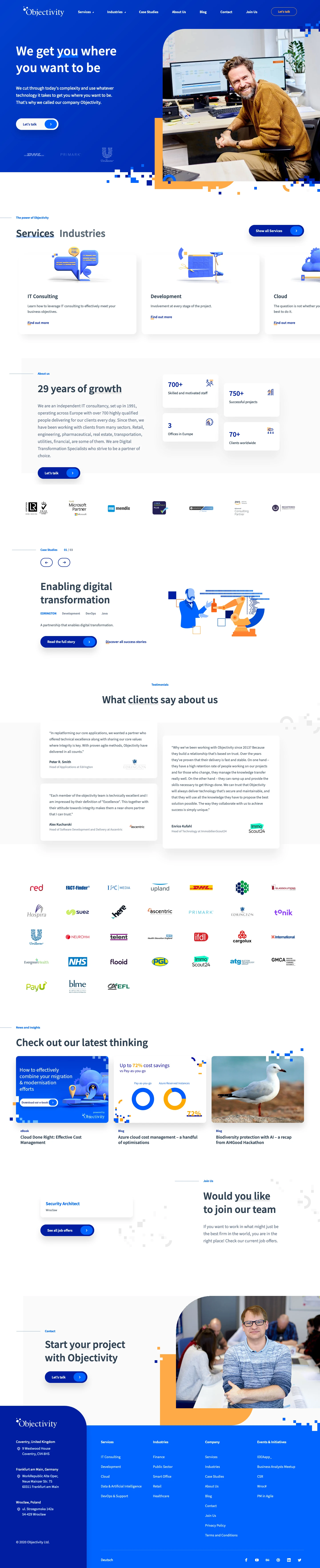 Objectivity Landing Page Example: We get you where you want to be. We cut through today's complexity and use whatever technology it takes to get you where you want to be. That's why we called our company Objectivity.