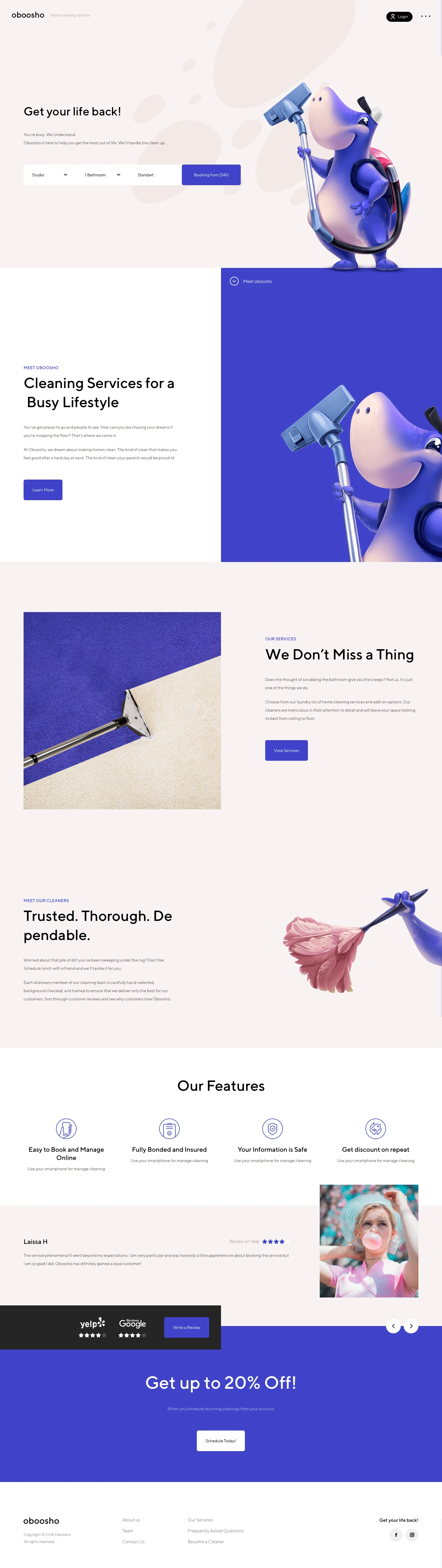 Oboosho Landing Page Example: Get your life back! You’re busy. We Understand. Oboosho is here to help you get the most out of life. We’ll handle the clean up.