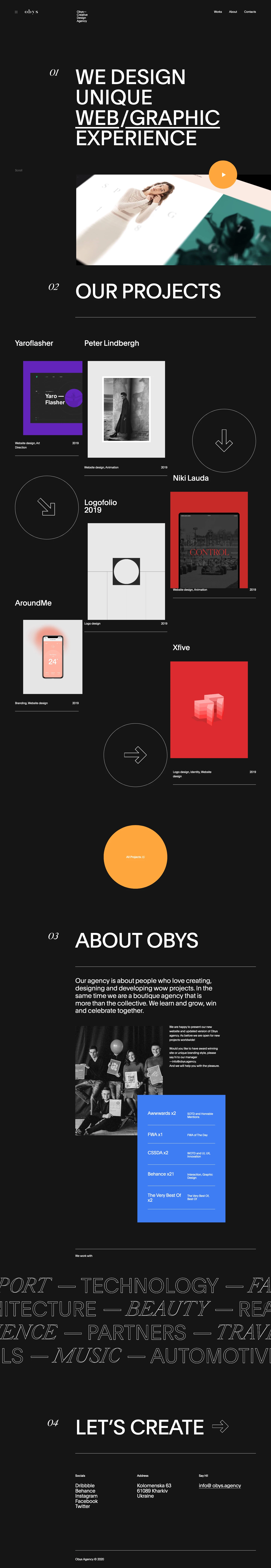 Obys Landing Page Example: Our agency is about people who love creating, designing and developing wow projects.In the same time we area boutique agency that is more than the collective. We learn and grow, win and celebrate together.