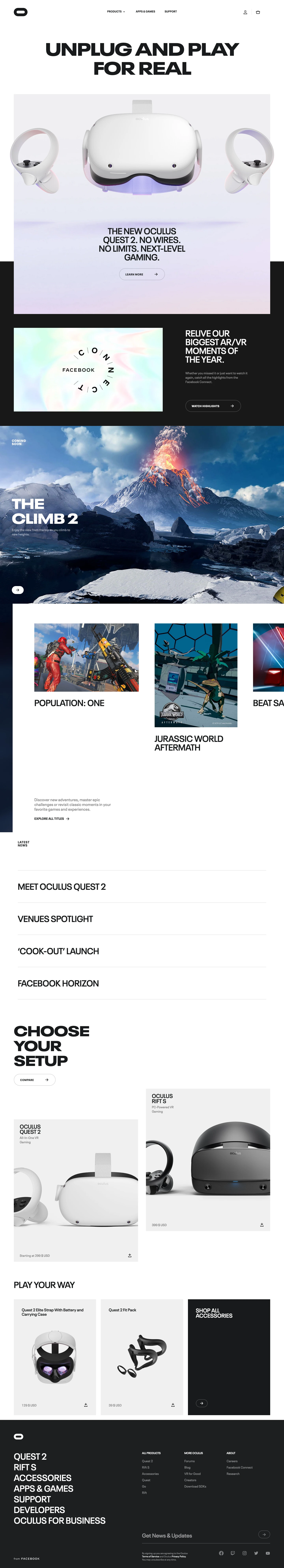 Oculus Landing Page Example: Defy reality with Oculus. Our VR headsets redefine digital gaming & entertainment. Learn more about Quest 2, our most advanced all-in-one VR system yet.