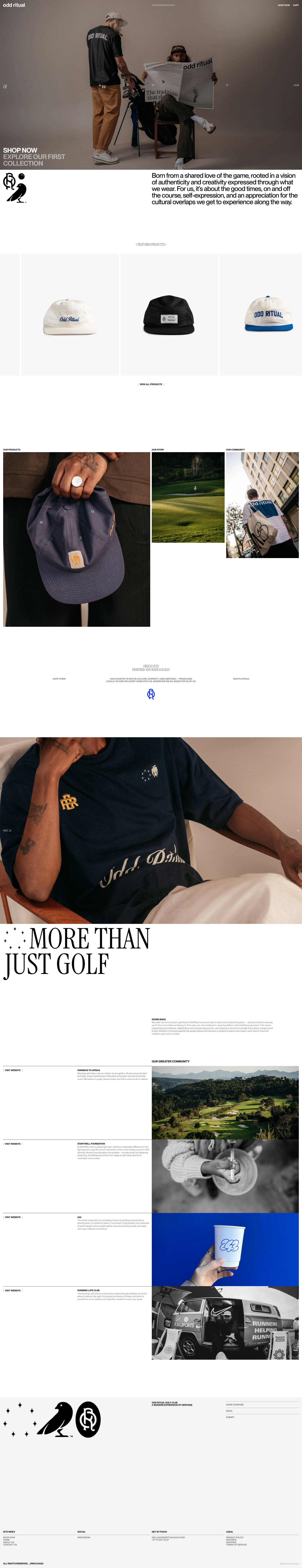 Odd Ritual Landing Page Example: Informed by tradition, within the context of today’s culture, we want to help push the game of golf into new era of creativity. A brand for people who love the game but want to feel like themselves on the course. Less rigid, more real.