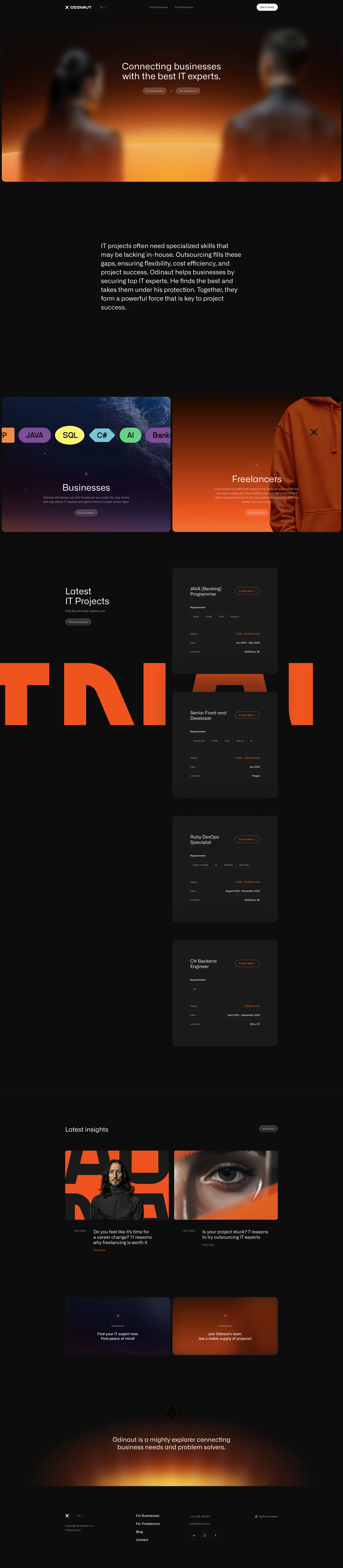 Odinaut Landing Page Example: Connect with top senior IT freelancers through Odinaut. Fast, expert talent matching for businesses in under 7 days. Unmatched care and attention for both sides.