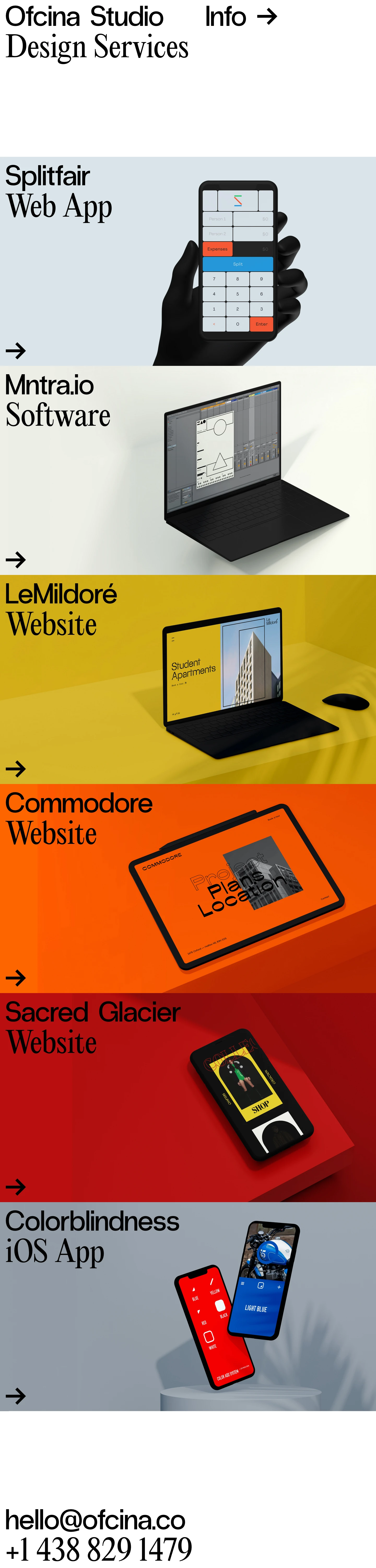 Ofcina Landing Page Example: Bridging the gap between branding and interface design. Design Practice focused on contemporary identity design and interfaces. Work by Felipe Elioenay.