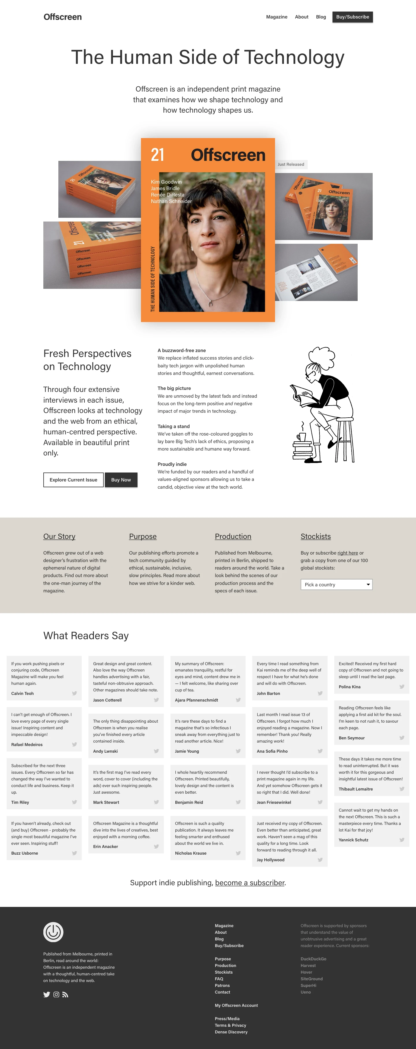 Offscreen Magazine Landing Page Example: Offscreen is an independent print magazine that examines how we shape technology and how technology shapes us.