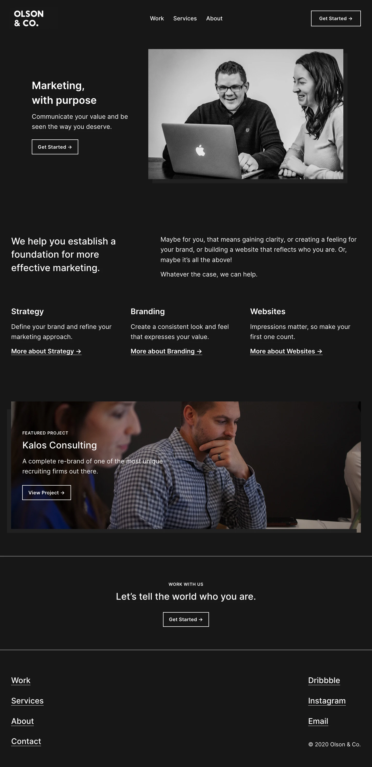 OLSON & CO Landing Page Example: We help you establish a foundation for more effective marketing.