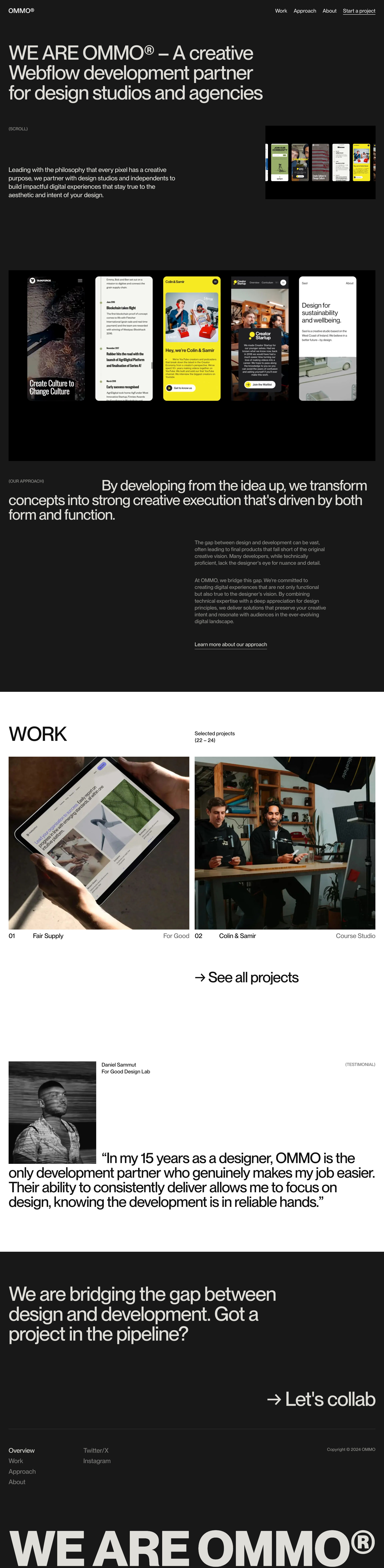 OMMO Landing Page Example: OMMO is a leading Webflow development studio partnering with designers and agencies to craft stunning, functional Webflow websites.
