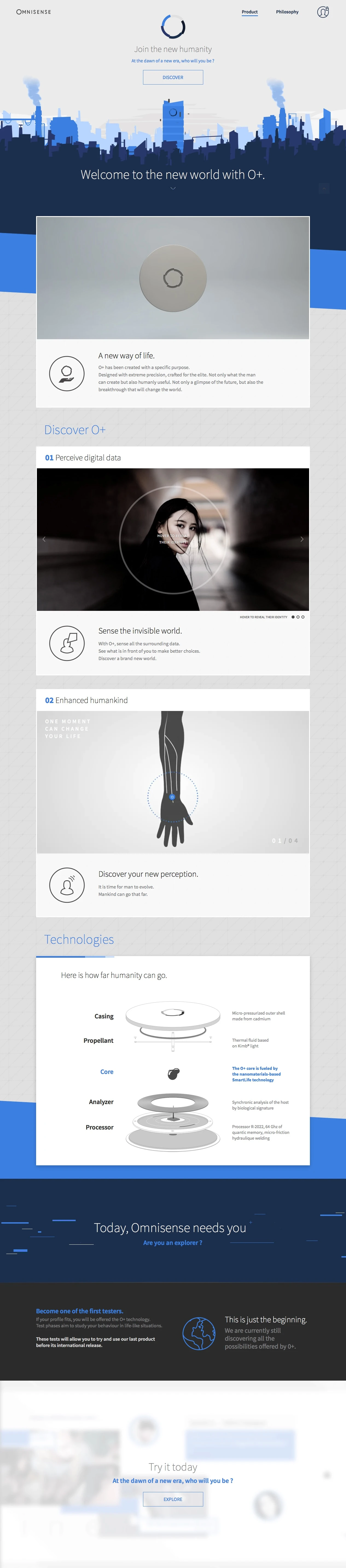 Omnisense Landing Page Example: We want to have you see the world like you never have before. Enhance humankind to finally perceive life as beautiful as it really is.