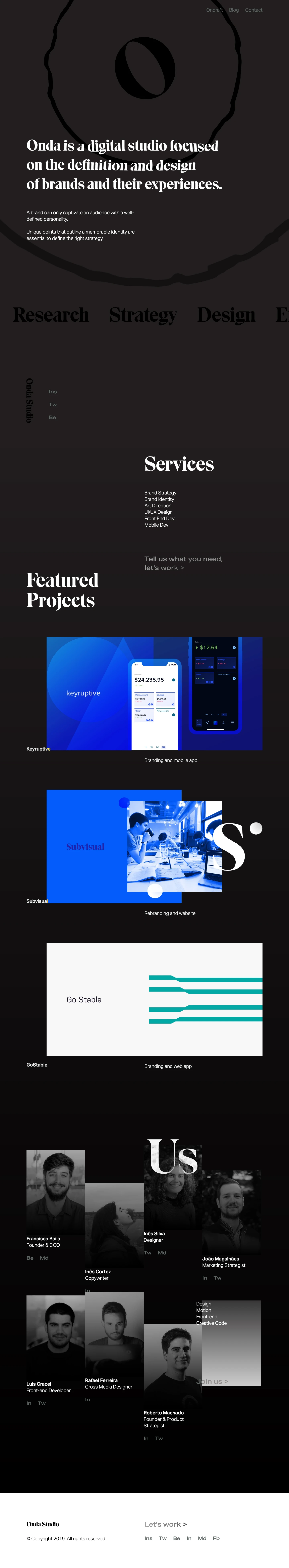 Onda Landing Page Example: Onda is a digital studio focused on the definition and designof brands and their experiences.