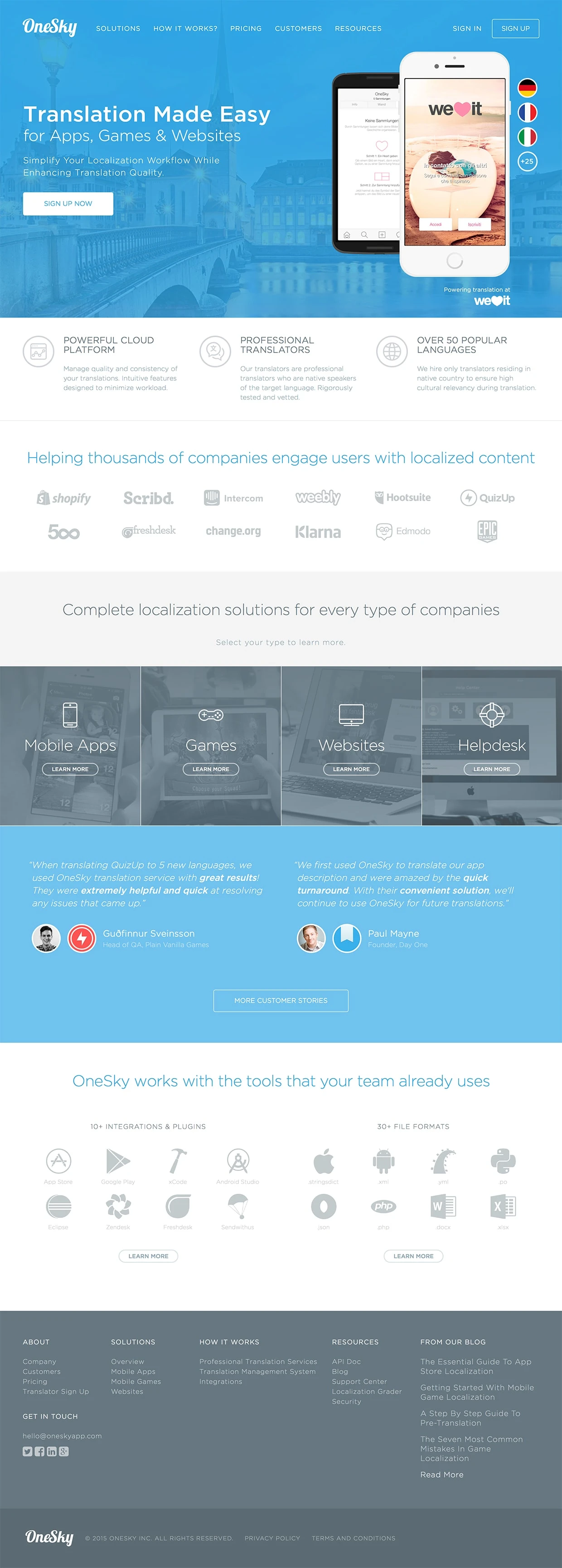 OneSky Landing Page Example: Translation Services, Translation Management System and Collaborative Translation Solutions