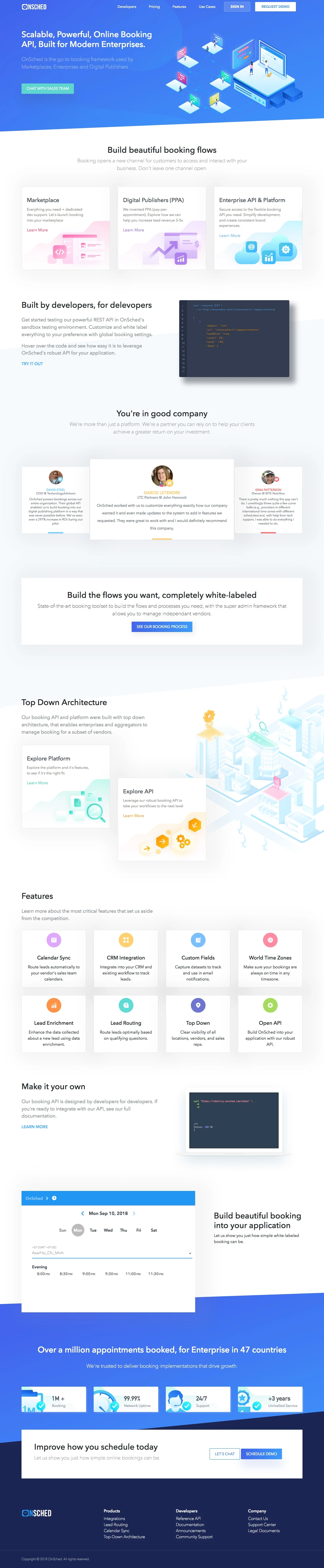 OnSched Landing Page Example: Scalable, Powerful, Online Booking API, Built for Modern Enterprises.
