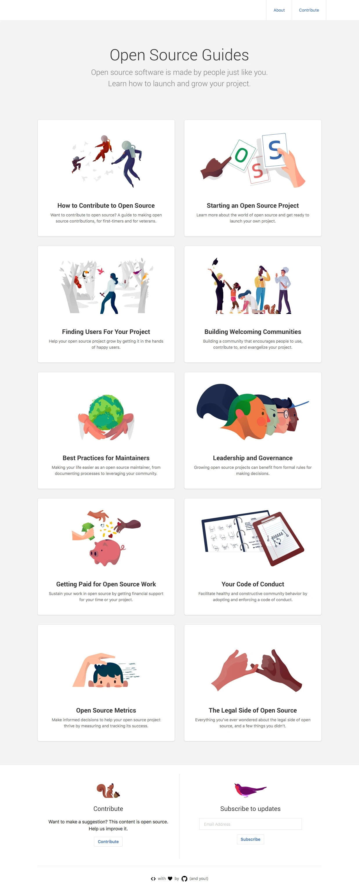 Open Source Guide Landing Page Example: A community guide for open source creators.
