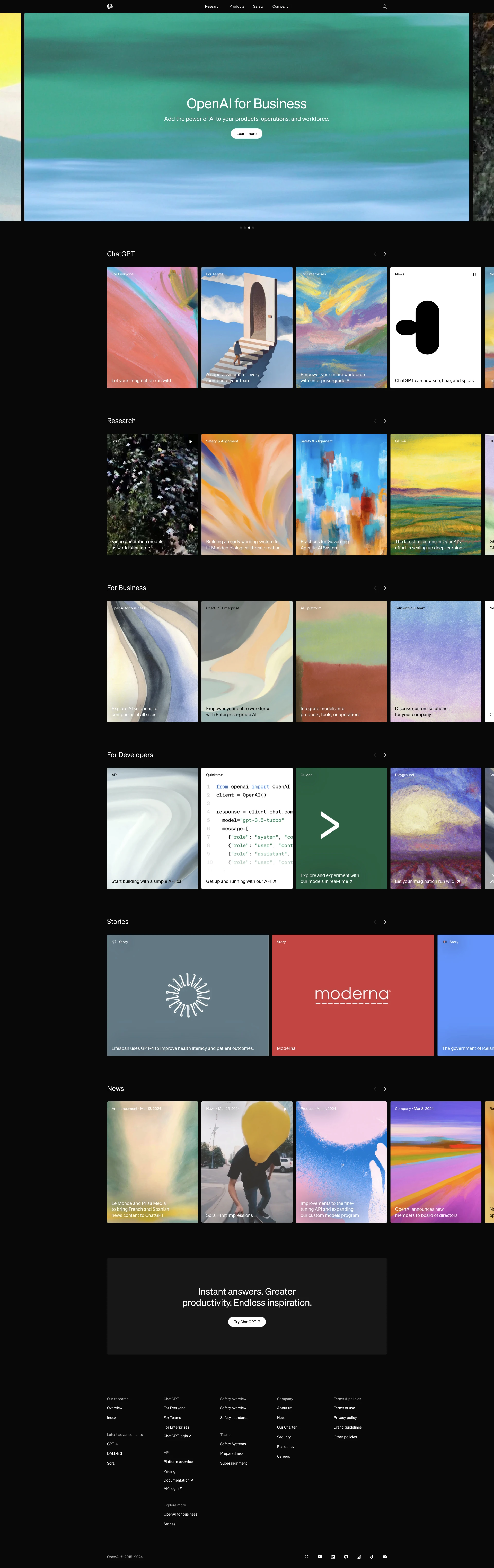 OpenAI Landing Page Example: We believe our research will eventually lead to artificial general intelligence, a system that can solve human-level problems. Building safe and beneficial AGI is our mission.