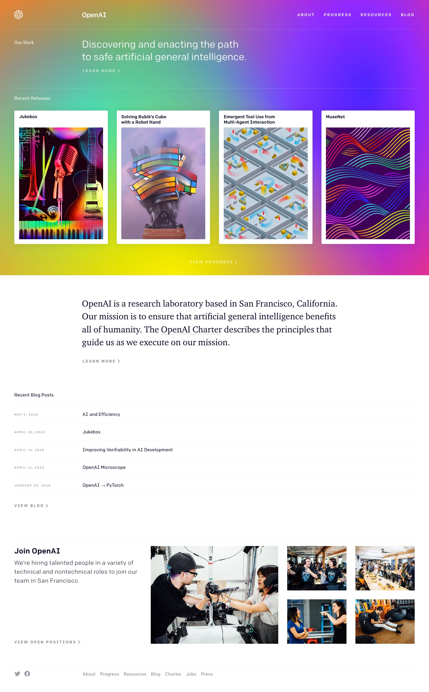 OpenAI Landing Page Example: OpenAI is an AI research laboratory discovering and enacting the path to safe artificial general intelligence.