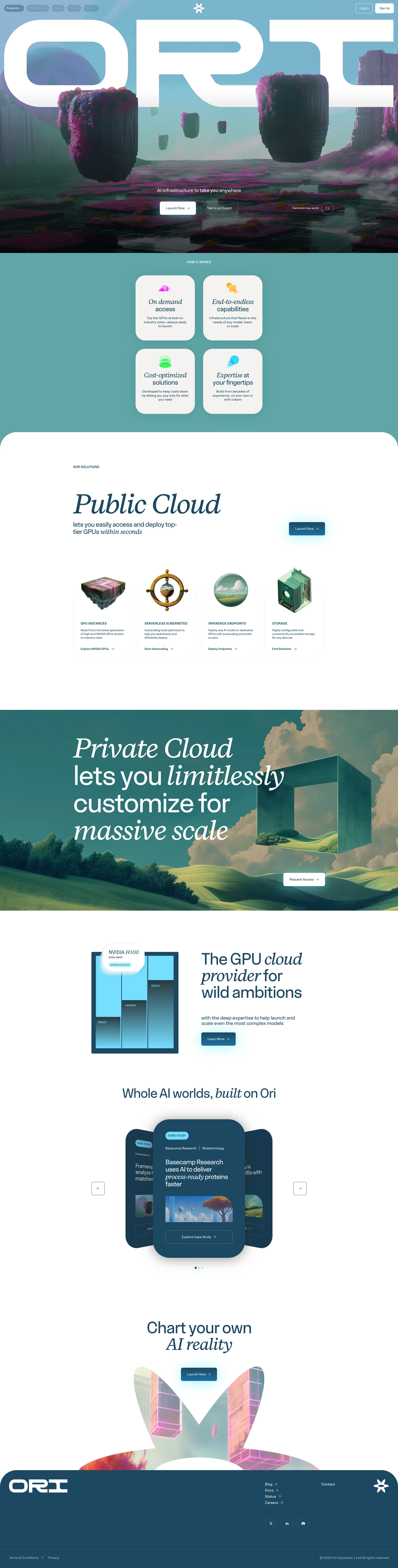 Ori Landing Page Example: Ori provides the AI infrastructure that teams need to train, serve, and scale models effortlessly.