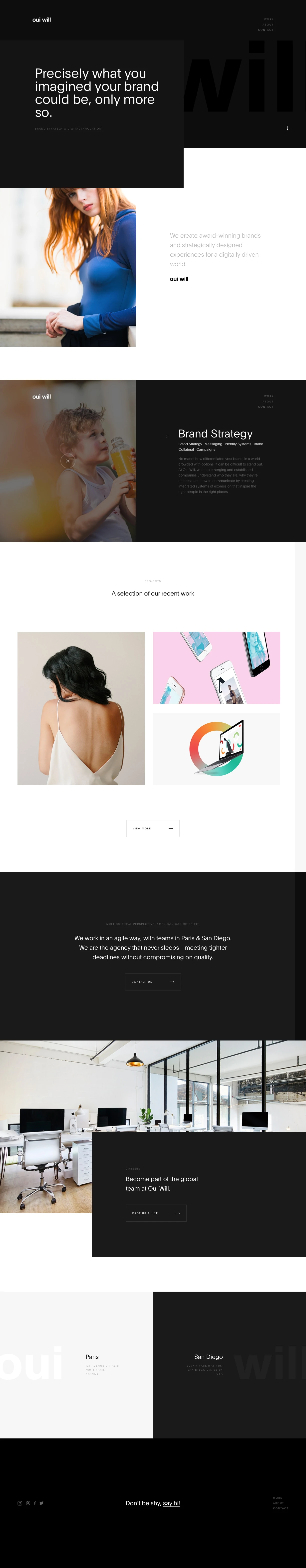 Oui Will Landing Page Example: Oui Will is a full-service digital branding agency headquartered in San Diego and Paris.