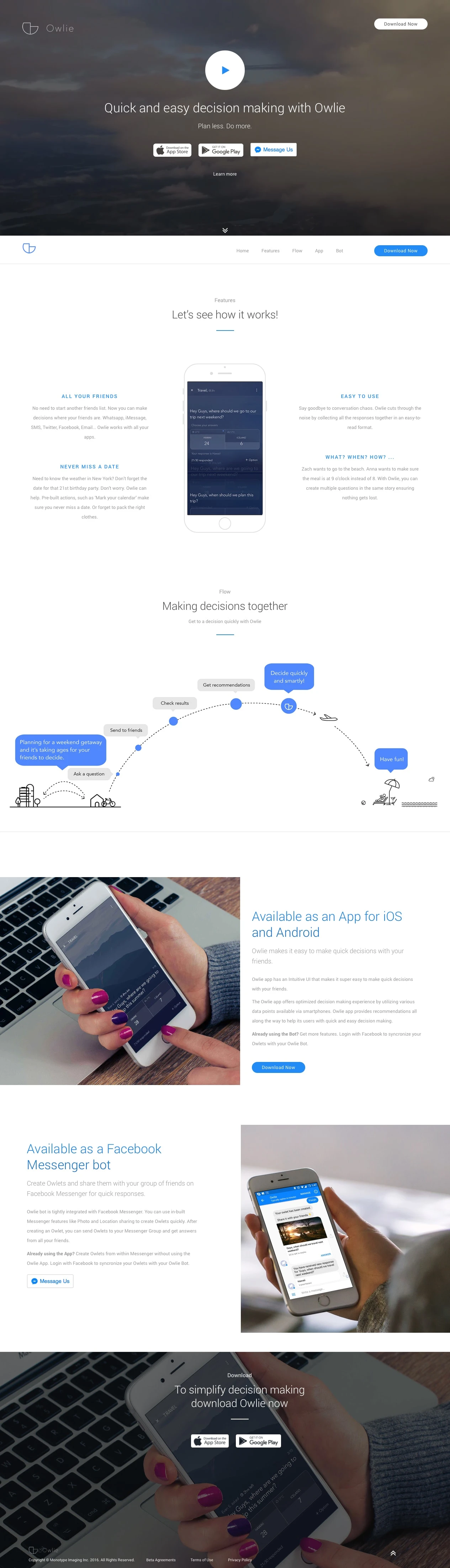 Owlie Landing Page Example: Quick and Easy Decision Making for Questions, Polls, and Opinions