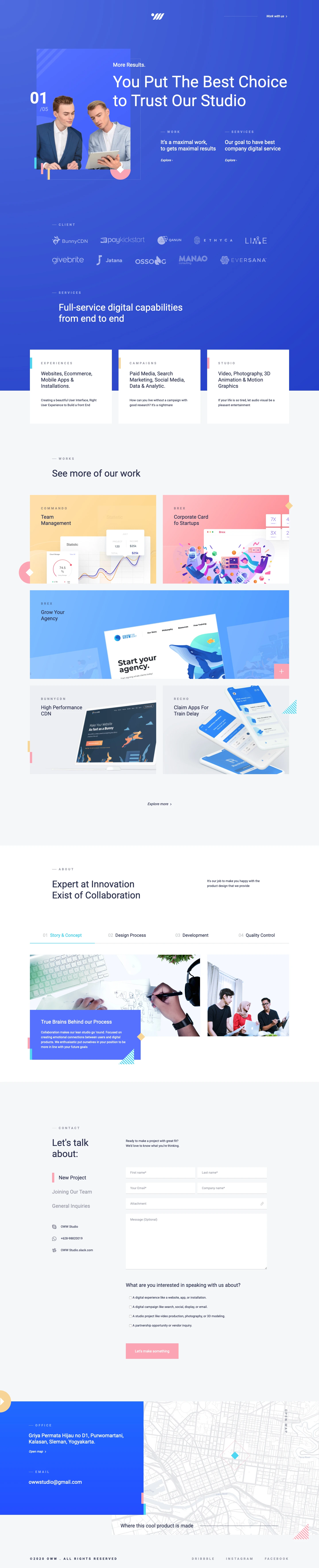 OWW STUDIO Landing Page Example: Full-service digital capabilities from end to end