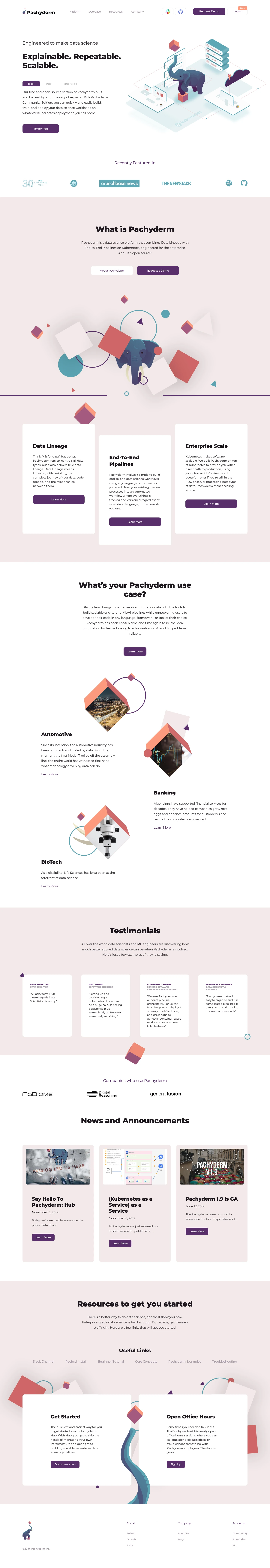 Pachyderm Landing Page Example: Our free and open-source version of Pachyderm built and backed by a community of experts. With Pachyderm Community Edition, you can quickly and easily build, train, and deploy your data science workloads on whatever Kubernetes deployment you call home.