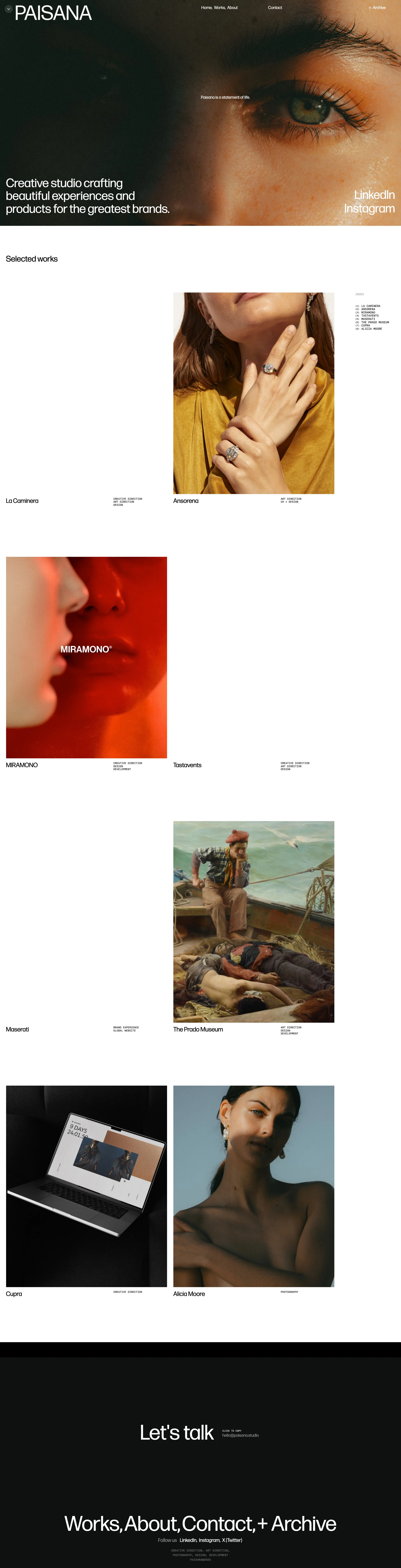 PAISANA Landing Page Example: Creative studio crafting beautiful experiences through design, photography & creative direction.