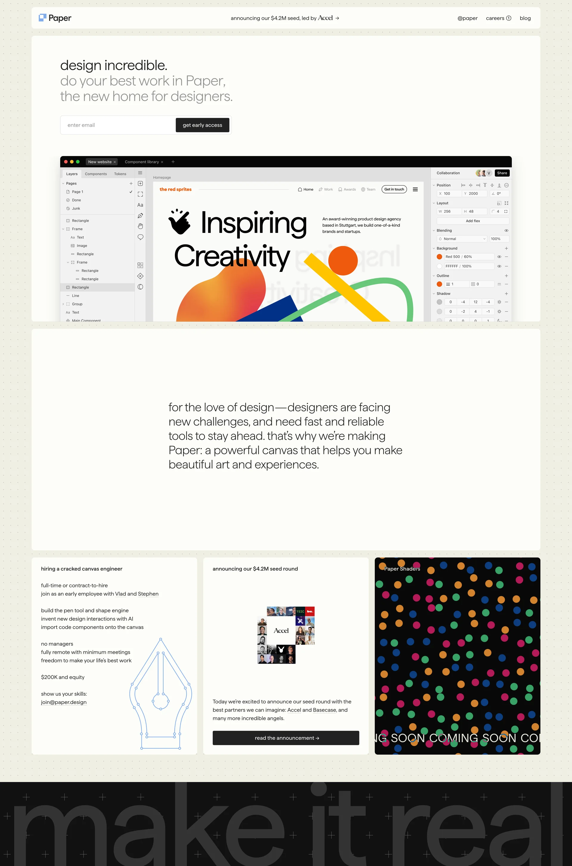 Paper Design Landing Page Example: Design incredible. do your best work in Paper, the new home for designers.