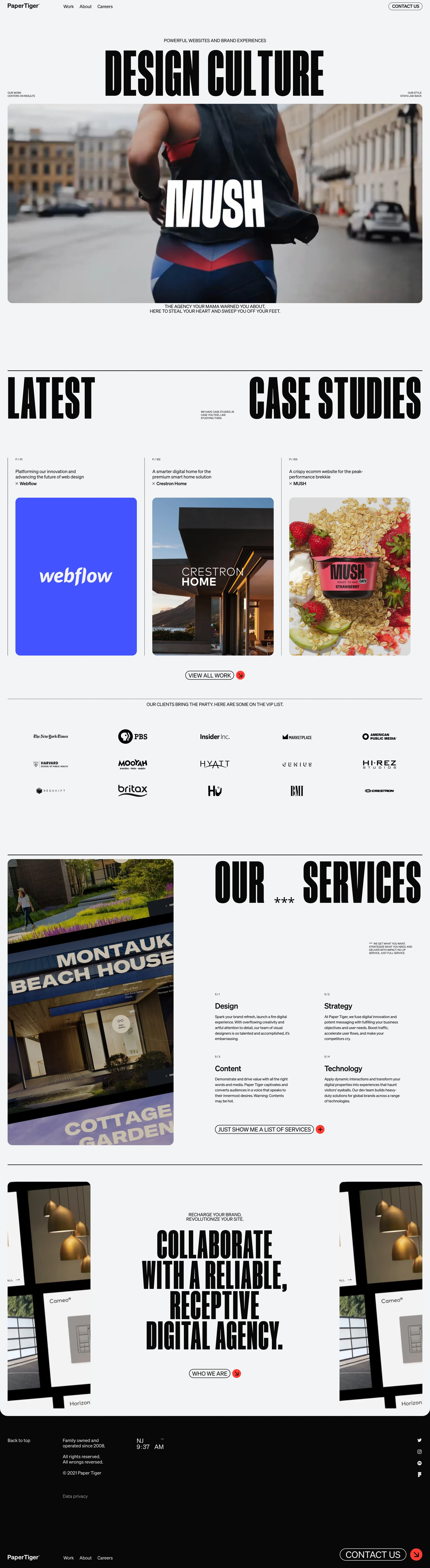 Paper Tiger Landing Page Example: Paper Tiger designs powerful websites and brand experiences. Be warned: click through and we may steal your heart.