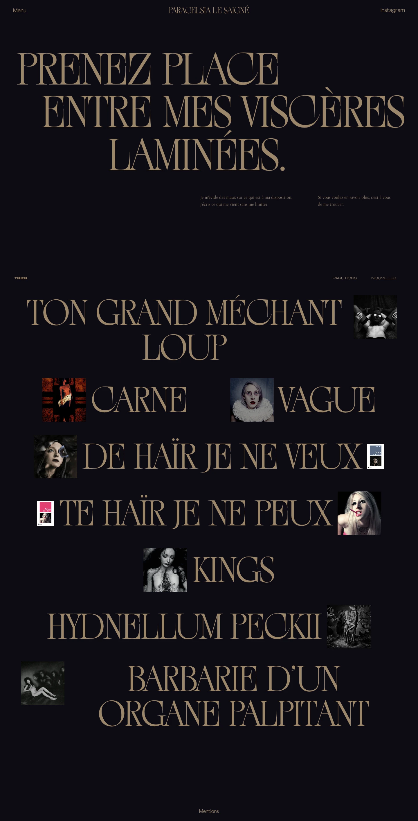 Paracelsia Le Saigné Landing Page Example: News collections published by La Société des Ecrivains.