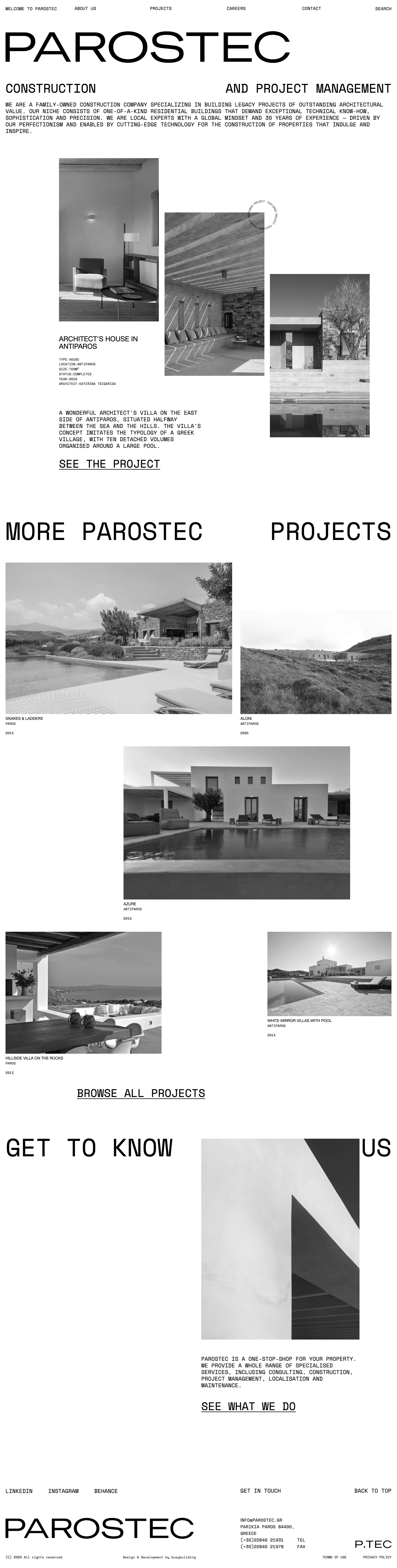 Parostec Landing Page Example: We are a family-owned construction company specializing in building legacy projects of outstanding architectural value. Our niche consists of one-of-a-kind residential buildings that demand exceptional technical know-how, sophistication and precision. We are local experts with a global mindset and 30 years of experience — driven by our perfectionism and enabled by cutting-edge technology for the construction of properties that indulge and inspire.