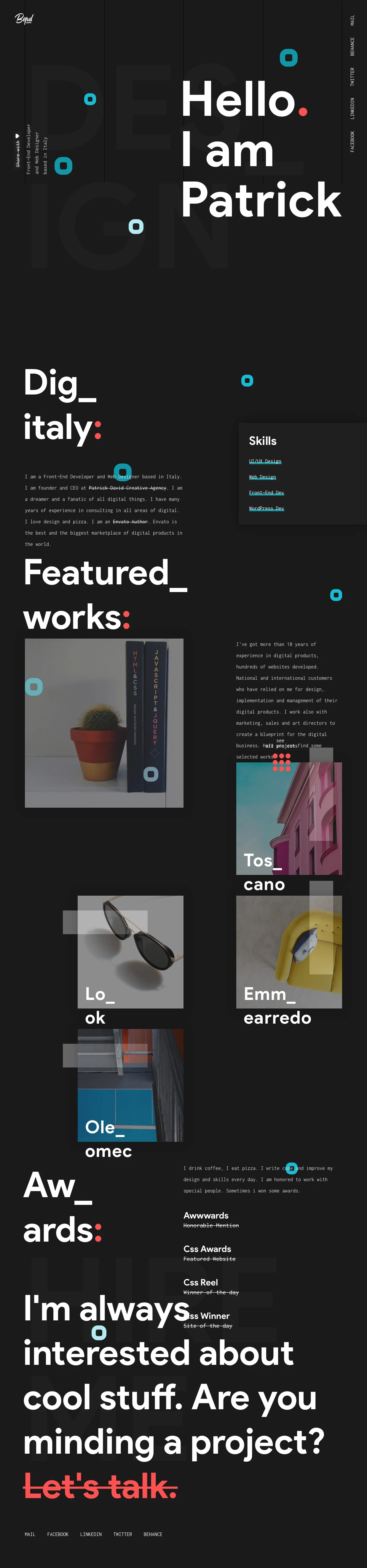 Patrick David Landing Page Example: Front-End Developer and Web Designer based in Italy