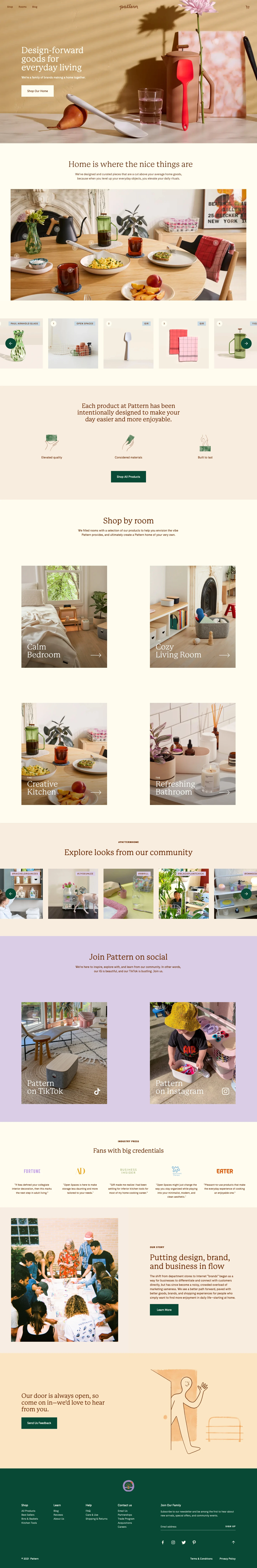 Pattern Brands Landing Page Example: Pattern is a family of brands designed to help you enjoy daily life.