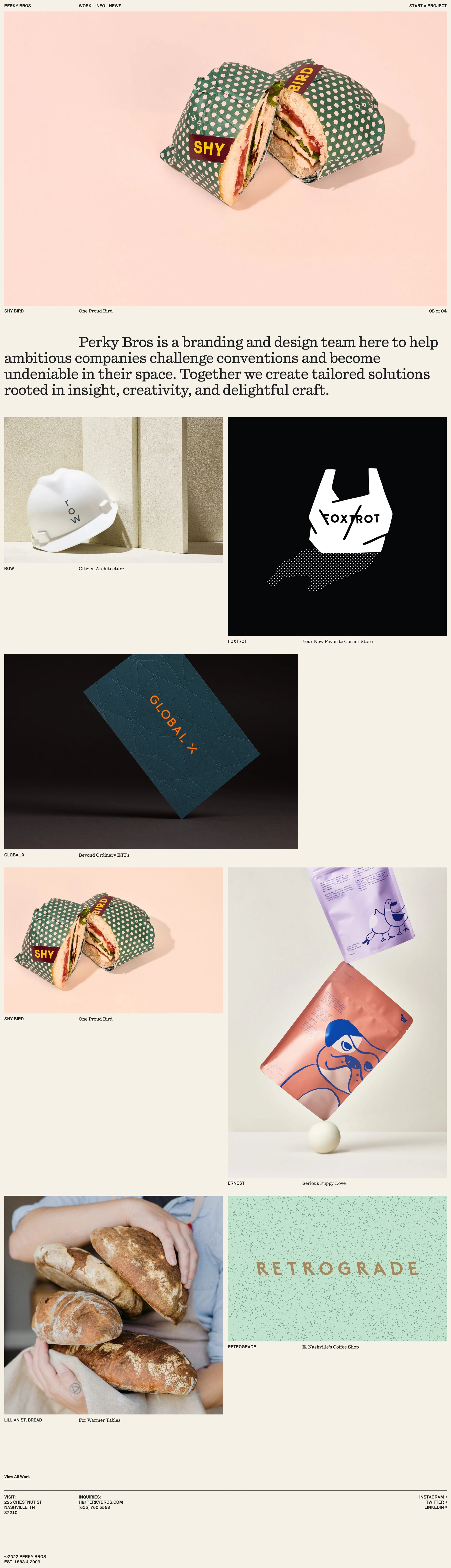 Perky Bros Landing Page Example: Perky Bros is a branding and design team here to help ambitious companies challenge conventions and become undeniable in their space. Together we create tailored design solutions rooted in insight, creativity and delightful craft.