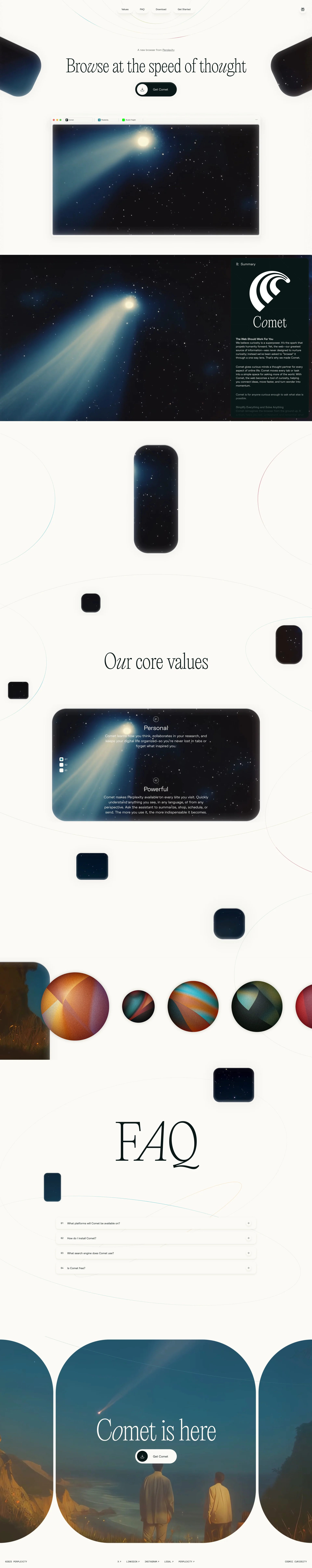 Perplexity Comet Landing Page Example: Browse at the speed of thought. A new browser from Perplexity.