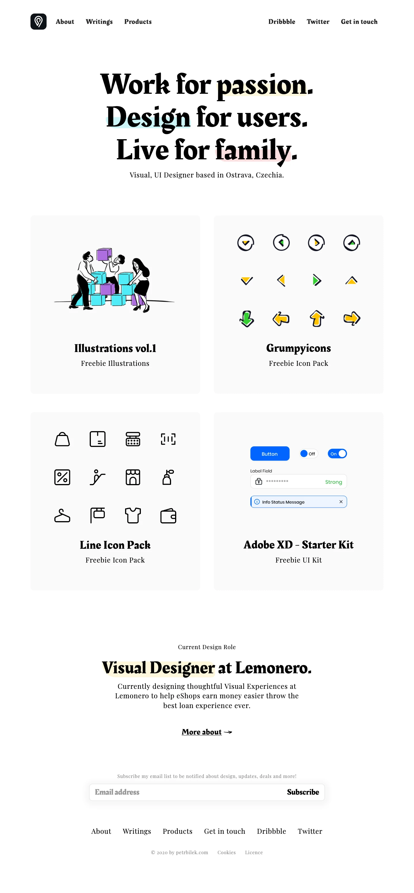 Petr Bilek Landing Page Example: Visual and UI Designer focusing on experience design for Startups and Brands. Crafting and managing Design assets for tools like Adobe XD, Figma, or Webflow.