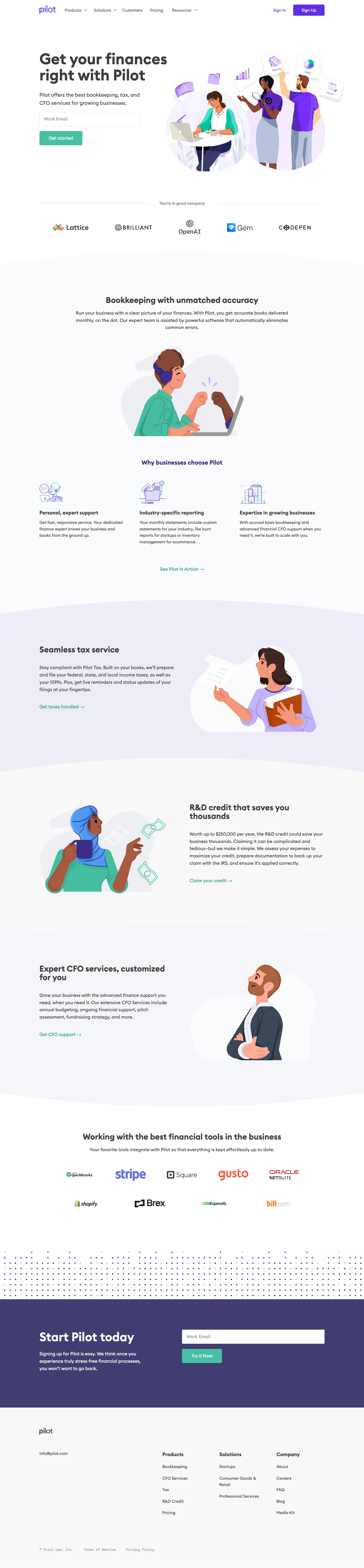 Pilot Landing Page Example: Focus on your business, knowing that our expert bookkeepers, aided by software superpowers, are taking care of your books.
