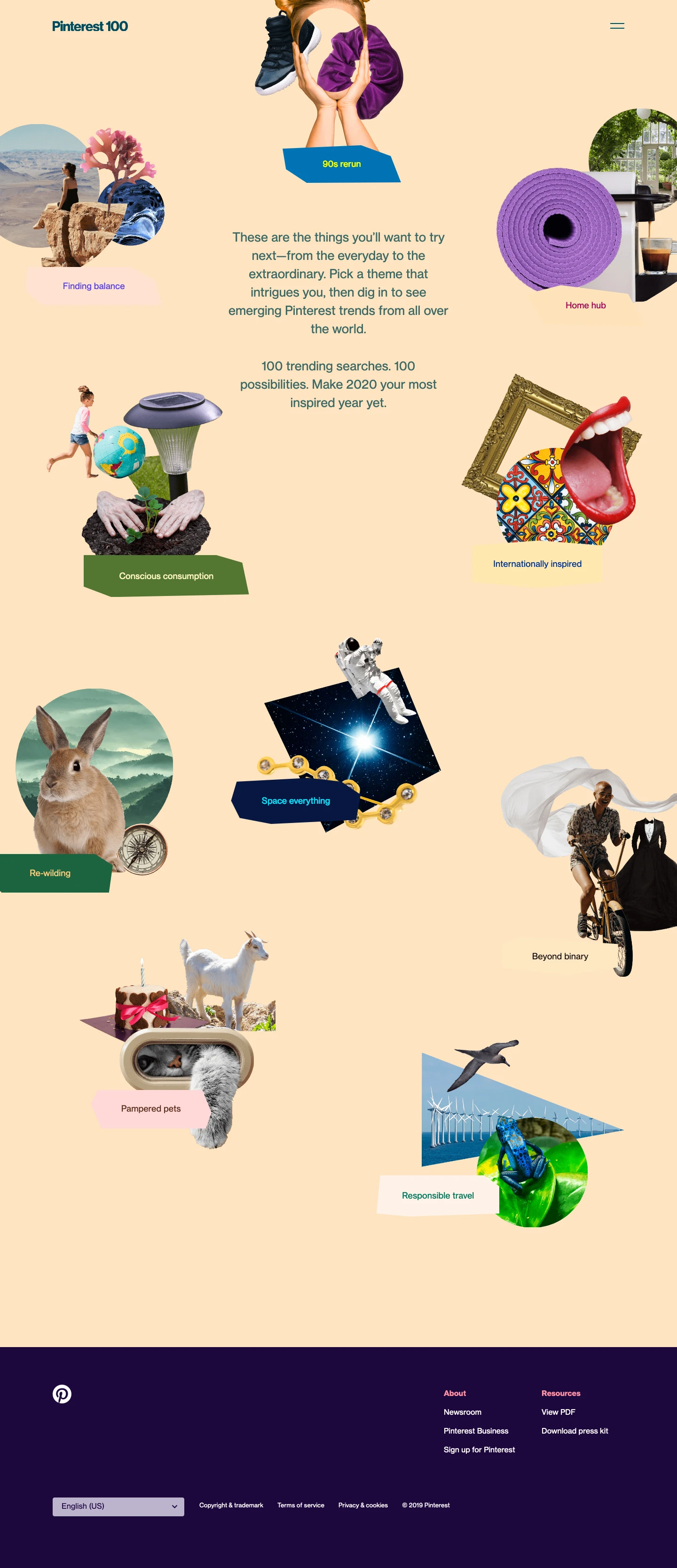 Pinterest 100 Landing Page Example: Discover some of the most popular trends on Pinterest for 2020, from the everyday to the extraordinary.