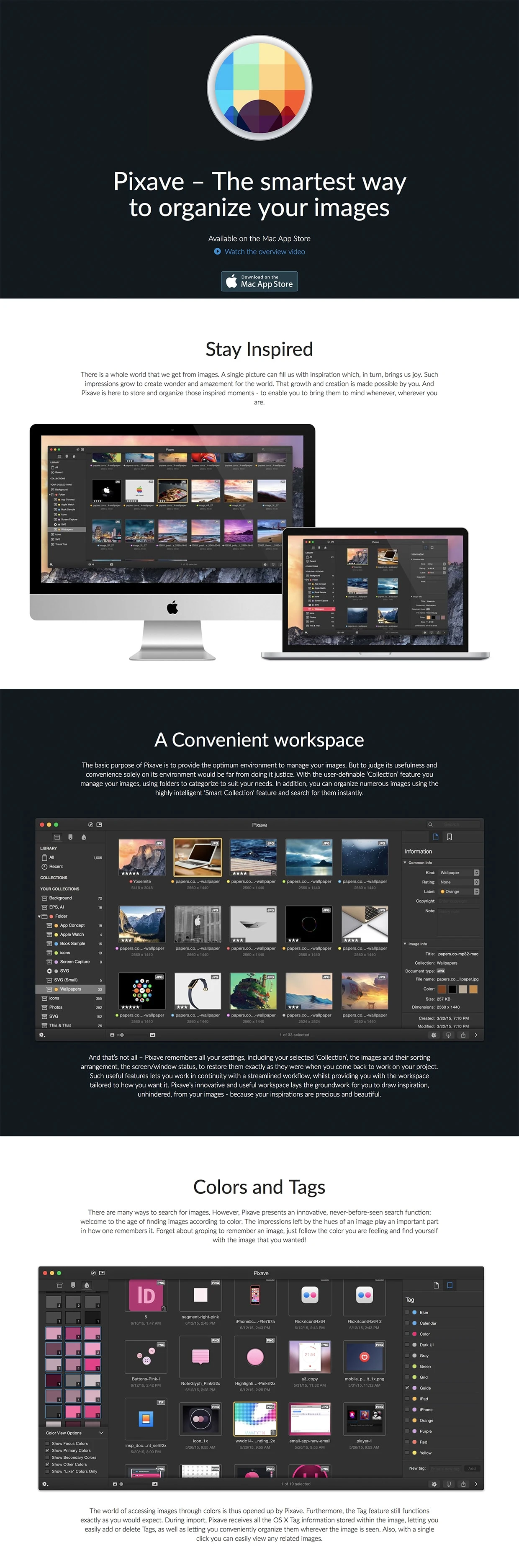 Pixave Landing Page Example: The smartest way to organize your images.