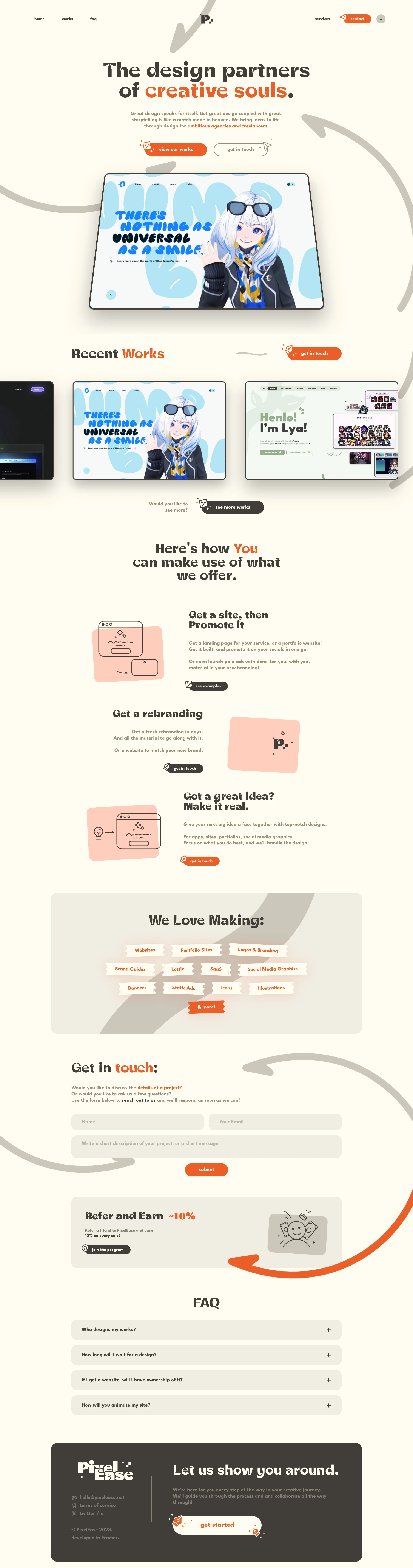 PixelEase Landing Page Example: Great design speaks for itself. We provide design subscriptions for ambitious agencies and freelancers. A design agency for creative souls.