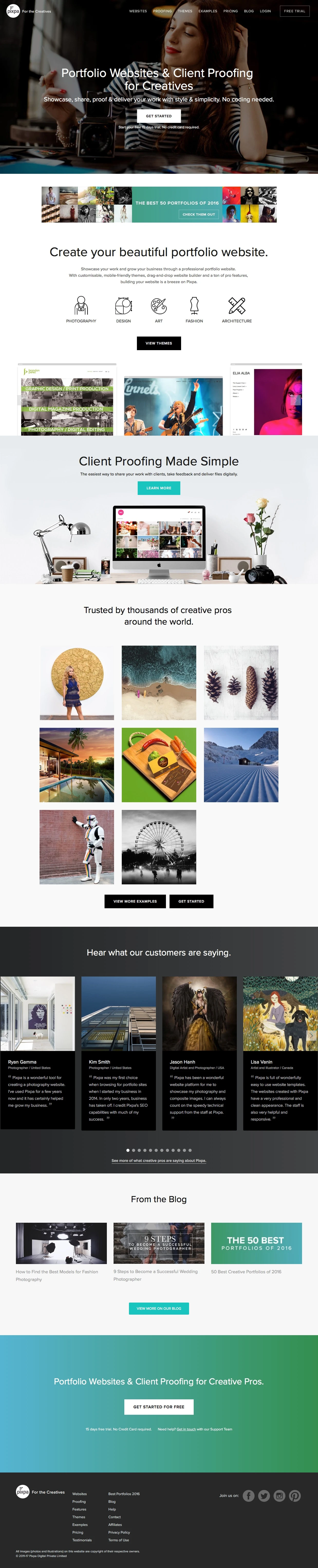 Pixpa Landing Page Example: Portfolio Websites & Client Proofing for Creatives