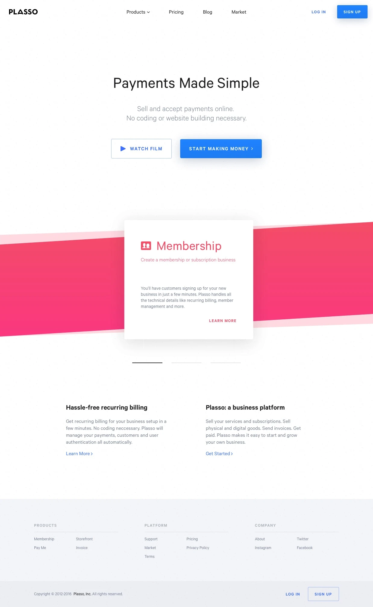 Plasso Landing Page Example: Sell and accept payments online. No coding or website building necessary.