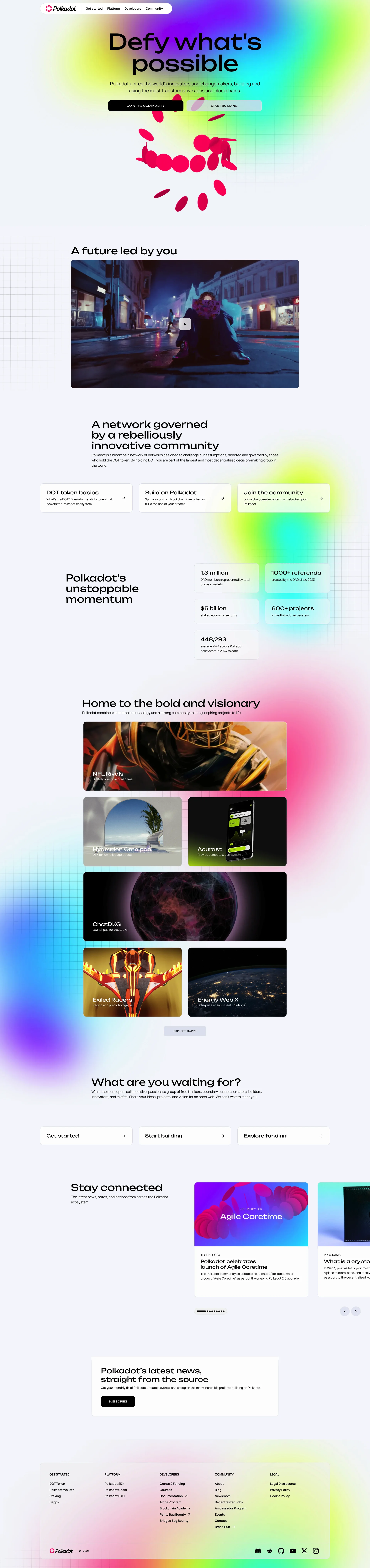 Polkadot Landing Page Example: The secure, powerful core of Web3. Defy the possibilities with Polkadot’s interoperable multi-chain network. Explore the future of true decentralization.