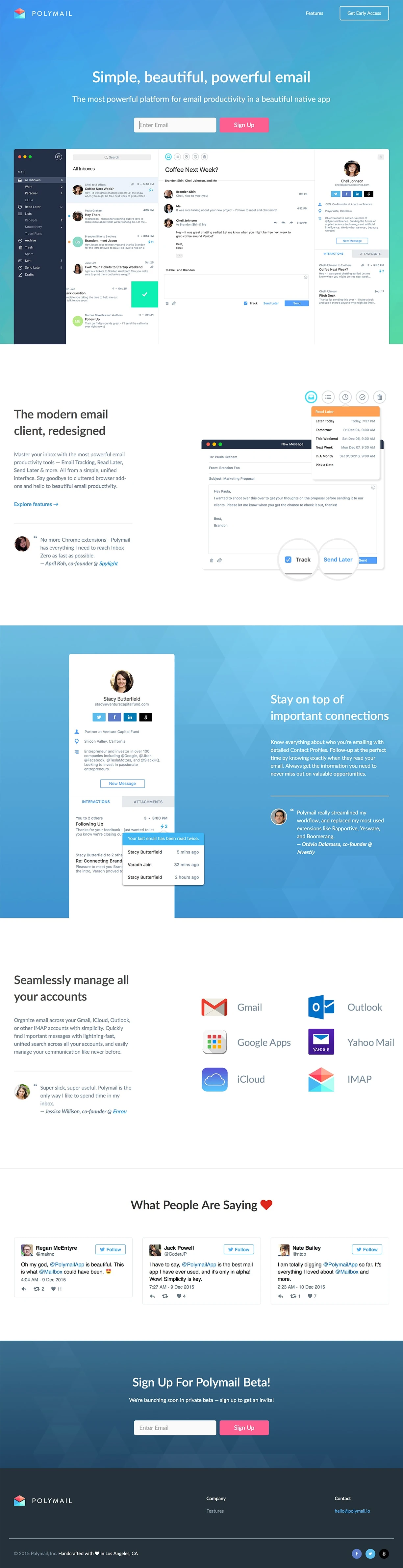 Polymail Landing Page Example: Simple, beautiful, powerful email. The most powerful platform for email productivity in a beautiful native app