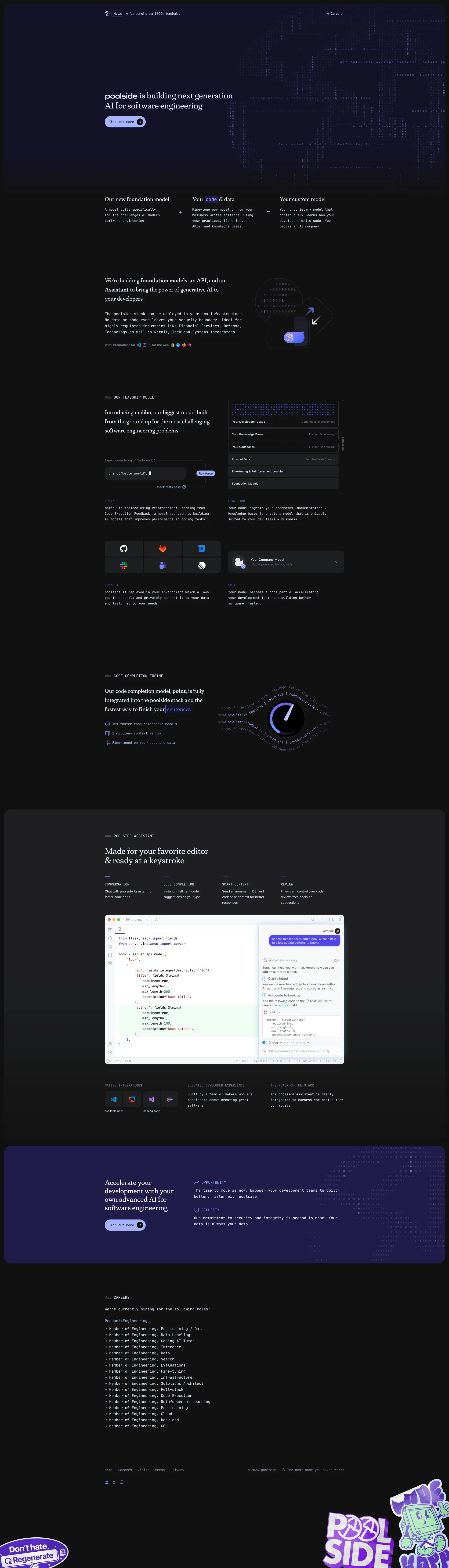 poolside Landing Page Example: Building the next generation AI for software engineering. The best code you never wrote.