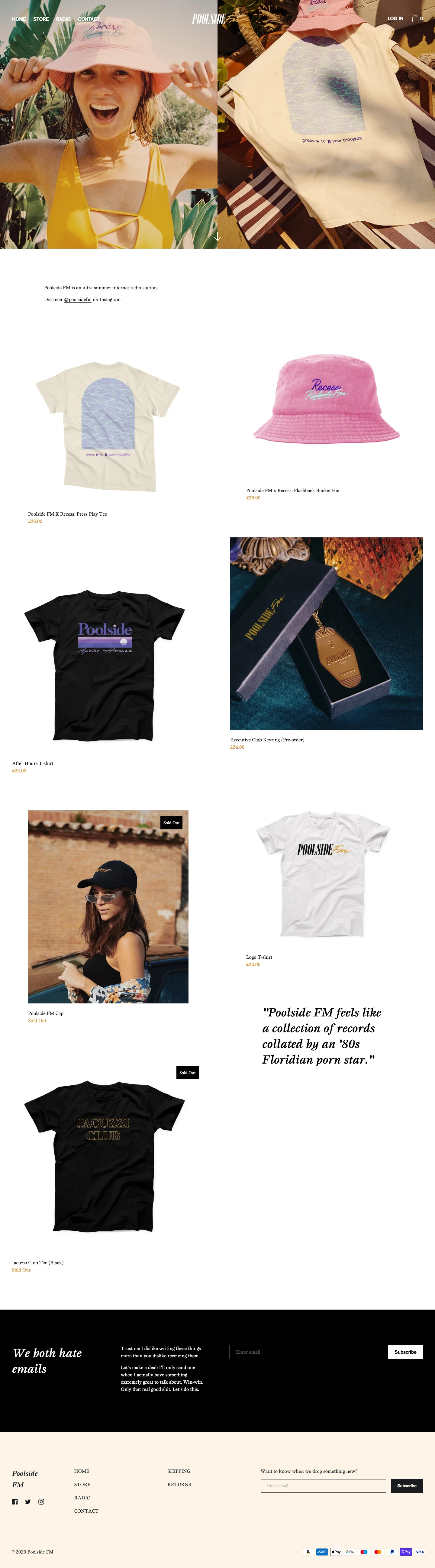Poolside FM Store Landing Page Example: A clothing collection by Poolside FM