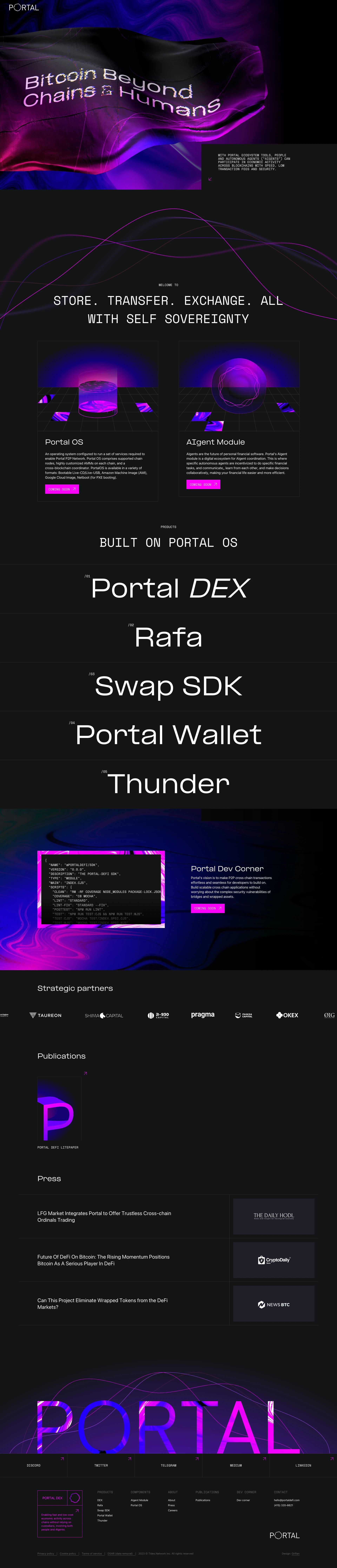 Portal Defi Landing Page Example: With Portal Ecosystem tools, people and autonomous agents (AIgents) can participate in economic activity across chains with speed, low transaction fees and without trusting custodians.