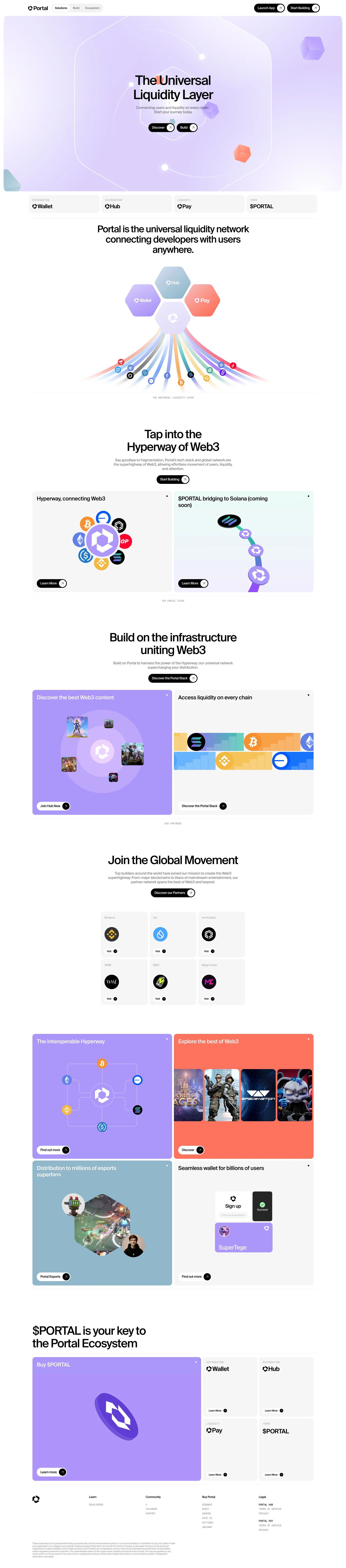 Portal Landing Page Example: Portal is the universal network of users and liquidity, connecting developers with Web3 power users across the world.