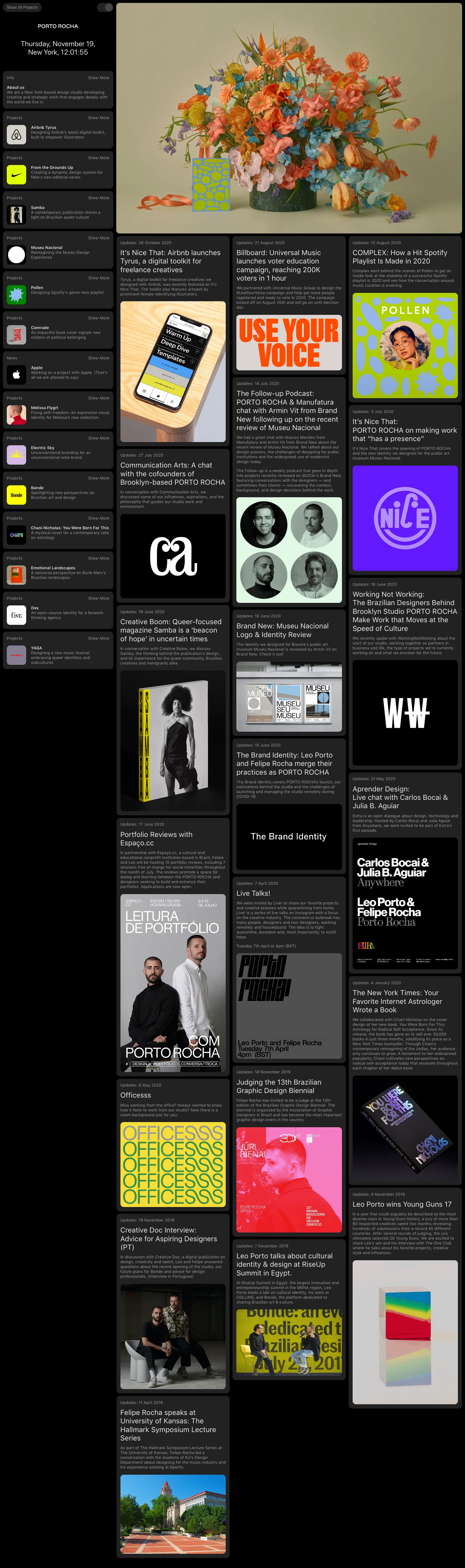 PORTO ROCHA Landing Page Example: PORTO ROCHA is a New York-based design studio developing creative and strategic work that engages deeply with the world we live in. Working closely with people and companies to craft branding systems, products and experiences, we seek to provoke meaningful change through our work, from large-scale projects that reach significant audiences to socially and culturally-motivated initiatives.
